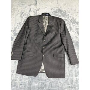 Ralph Lauren Mens Pinstripe Blazer Sz 46 Black Wool Two-Button Jacket